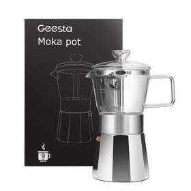 Premium 645312797073 Crystal Glass-top Stovetop Espresso Moka Pot - 9 Cup Coffee Maker