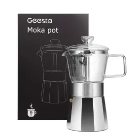 Premium 645312797073 Crystal Glass-top Stovetop Espresso Moka Pot - 9 Cup Coffee Maker