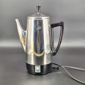 028110512.25 Presto Vintage Electric Coffee Percolator Stainless Steel Black Handle Base