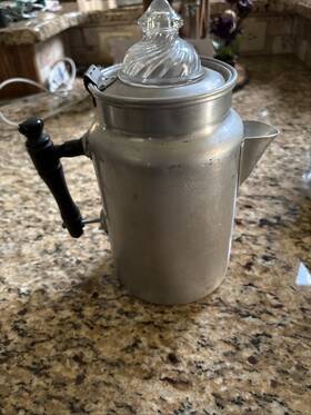 Priscilla Ware 1446709 1920/1930s Aluminum Stovetop Percolator Fire-king Glass Lid