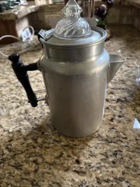 1446709 Priscilla Ware 1920/1930s Aluminum Stovetop Percolator Fire-king Glass Lid