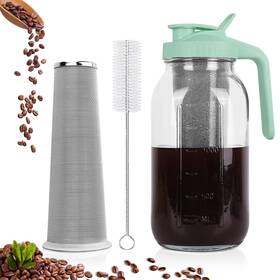 Qhh 033455215167 Cold Brew Coffee Maker 64 Oz Wide Mouth Mason Jar Pitcher With Stainless Stee