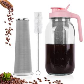 Qhh 033455215501 Cold Brew Coffee Maker 64 Oz Wide Mouth Mason Jar Pitcher With Stainless Stee