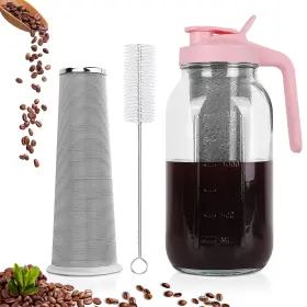 Qhh 033455215501 Cold Brew Coffee Maker 64 Oz Wide Mouth Mason Jar Pitcher With Stainless Stee