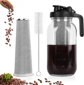 Qhh 313115155115 Cold Brew Coffee Maker 64 Oz Wide Mouth Mason Jar Pitcher With Stainless Steel