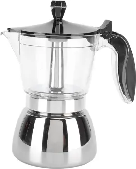 Qiiluu5gb2gh0r6 Qiilu Premium 6 Cups Moka Pot 300ml Stainless Steel Coffee Maker With Glass