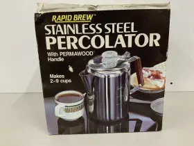07761500409 Rapid Brew Stainless Steel Percolator Permawood Handle 2-9 Cups Stovetop Coffee