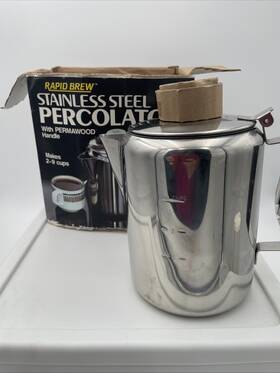 Rapid Brew 7761500409 Stainless Steel Percolator 2-9 Cups Permawood Handle