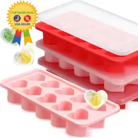 Pir-reallnaive-1389 Reallnaive 4 Pcs Heart Shaped Ice Cube Trays With 8.54 X 4.09 1.42 Inches Red Pink