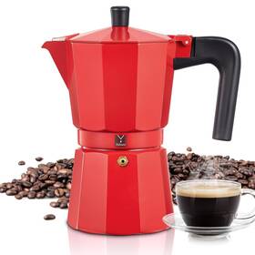 Reemix Moka-3-red Italian Espresso Coffee Pot Comes With 3 Cups For Electric Ceramic Stovetop