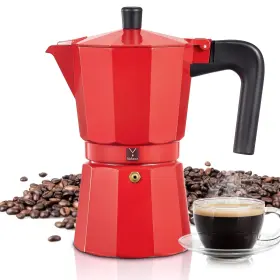 Moka-3-red Reemix Italian Espresso Coffee Pot Comes With 3 Cups For Electric Ceramic Stovetop