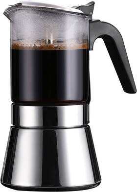 Sixaquae 445025271258 Induction Moka Pot Glass Stainless Steel Stovetop Espresso Maker 160ml