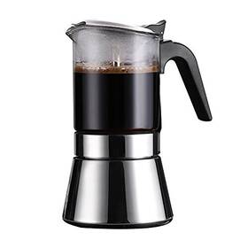 Sixaquae 735843563688 Induction Moka Pot Crystal Glass-top And Stainless Steel Stovetop Espresso Mak