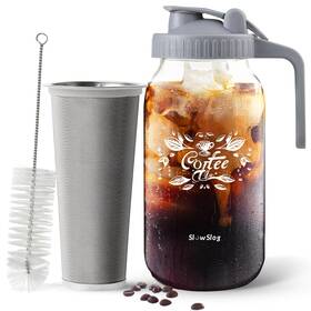 Slow Slog 797424202430 Cold Brew Coffee Maker 64oz Mason Jar Pitcher With Lid Iced Coffe