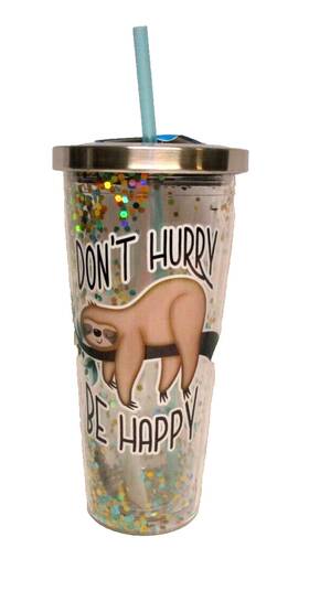 Spoontiques 21349 - Glitter Filled Acrylic Tumbler Cup With Teal Straw 723-0986 Nib
