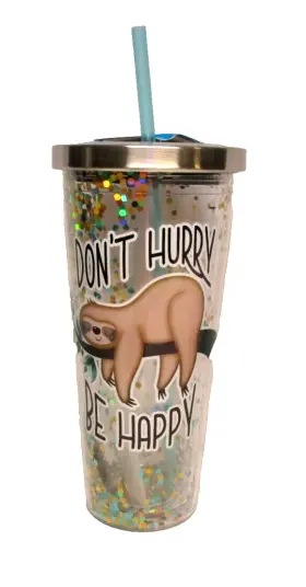 723-0986 Spoontiques 21349 - Glitter Filled Acrylic Tumbler Cup With Teal Straw Nib