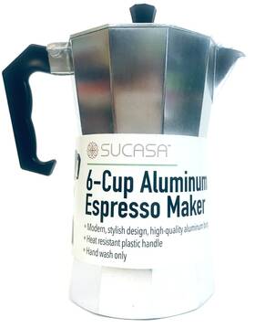 Sucasa 04533 High Quality Aluminum Espresso Maker Modern Stylish Design 6 Cup