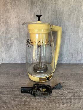 Sunbeam V-45-81 Vintage Vista Coffeemaster Automatic Percolator Yellow Glass Gold Stars
