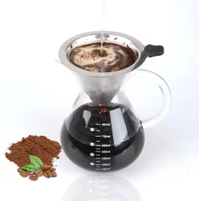T-mark 445052597598 Pour Over Coffee Maker With Reusable Double-layer Stainless Steel Filter