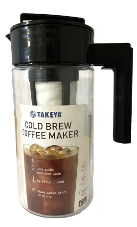 Takeya 371904667072 Patented Deluxe Cold Brew Coffee Maker With Black Lid Airtight Pitcher