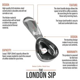 The London Sip 850036490104 Stainless Steel Coffee Scoop 2 Tablespoon Great For Ground C