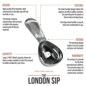 The London Sip 850036490104 Stainless Steel Coffee Scoop 2 Tablespoon Great For Ground C