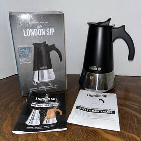 The London Sip Em6b 6 Cup Stainless Steel Stovetop Espresso Maker Moka Pot Matte Black
