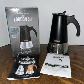Em6b  The London Sip 6 Cup Stainless Steel Stovetop Espresso Maker Moka Pot Matte Black