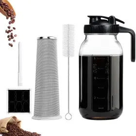Tinana 313107024054 Cold Brew Coffee Maker 64oz Wide Mouth Mason Jar Pitcher With Stainless