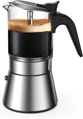 Top Moka 313057351354 Induction Stovetop Espresso Maker Crystal Glass-top And Stainless Steel Espre