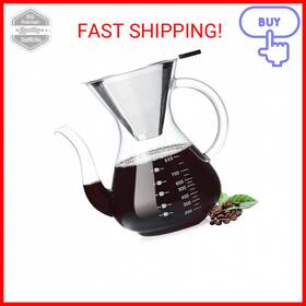 Unbreakable 759549370937 Pour Over Coffee Maker With Double Stainless Filter 8-cup Thickened