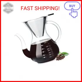 Unbreakable 759549370937 Pour Over Coffee Maker With Double Stainless Filter 8-cup Thickened