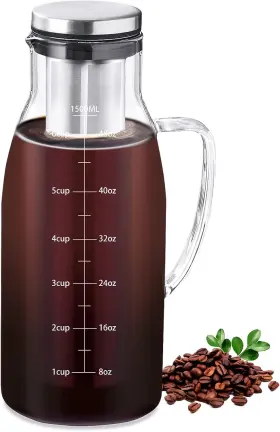 Y-001 Unbreakable Cold Brew Coffee Maker 1.5l Borosilicate Glass Stainless Steel Filter Bpa