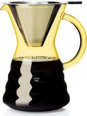Unbreakable Y1-4115-yellow Pour Over Coffee Maker 32oz Stainless Filter Borosilicate Glass Yell