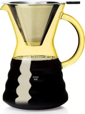 Y1-4115-yellow Unbreakable Pour Over Coffee Maker 32oz Stainless Filter Borosilicate Glass Yell