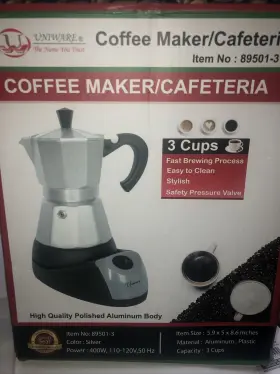 89501-6 Uniware 3 Cups Electric Aluminum Espresso Coffee Maker 480 W Silver Lightly Used Eq