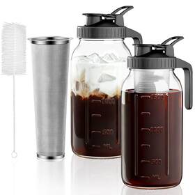Va1kene Zm-2345 2-pack Cold Brew Coffee Maker - 64oz Mason Jar Pitcher With Stainless Steel F