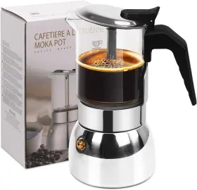 Vaolvpant 313056346313 No Coating Glass Clear Moka Pot Thickened 304 Stainless Steel Stovetop Espresso