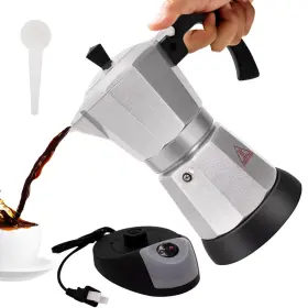 B0dm91sbcj Vaolvpant Electric Aluminum Moka Pot 5-6 Cup 270ml Espresso Maker Detachable