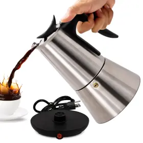 B0dz6mls7q Vaolvpant Electric Moka Pot 6-cup 300ml Stainless Steel Espresso Maker Auto Shut