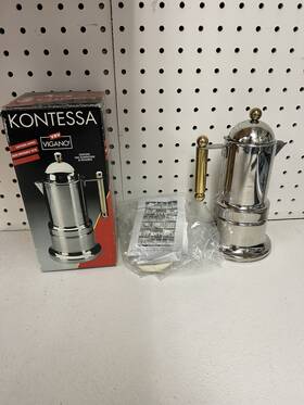 Vev Vigano 000624080046 Kontessa 4 Cup Espresso- Italy Inox 18/10 With Original Box And Manual