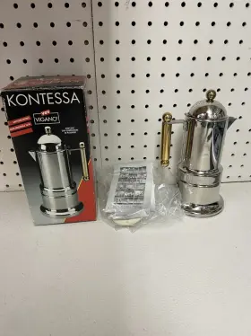 Vev Vigano 000624080046 Kontessa 4 Cup Espresso- Italy Inox 18/10 With Original Box And Manual