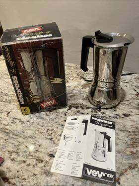 Vev Vigano 000624081067 Vintage Italian Stovetop Coffee Maker - 18/10 Stainless 6 Cup