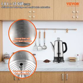 Vevor 197988455608 12-cup Electric Percolator Coffee Pot Silver