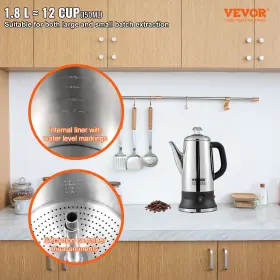 Vevor 197988455608 12-cup Electric Percolator Coffee Pot Silver