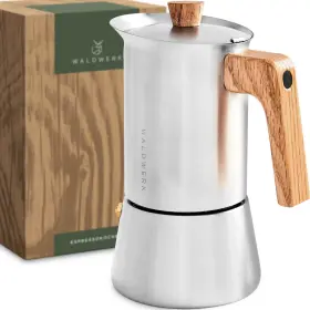 Waldwerk 260737069138 Stainless Steel Moka Pot 10oz - Toxic Free With Oak Wood Handle