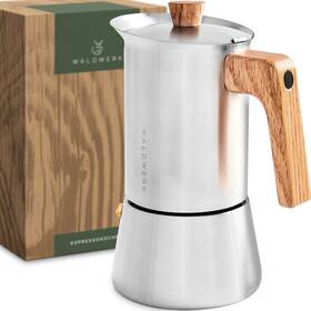 Waldwerk 260737069275 Stainless Steel Moka Pot 10oz - Toxic Free With Oak Wood Handle