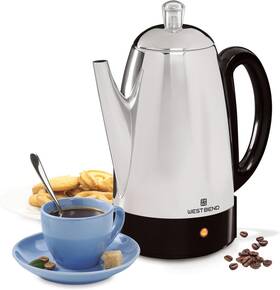 West Bend 800689657645 54159 Classic Stainless Steel Electric Coffee Percolator Detachable 12-cup