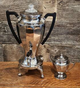 Westinghouse 414547 Antique 1918 Electric Percolator Coffee Pot And Sugar/creamer Bowl