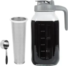 Xylanor 726084730434 Cold Brew Coffee Maker Pitcher 64 Oz Heavy Duty Glass Wide Mouth Mason Jar Pour